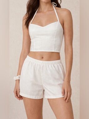 Reformation White Waist Linen Nashville Shorts & Jaida Top Set - NWT - Size XL